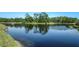 Scenic view of a tranquil pond reflecting trees and blue sky, enhancing the community's peaceful setting at 8116 Sanguinelli Rd, Land O Lakes, FL 34637