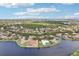 Aerial view of waterfront homes on a peninsula, surrounded by a lake, with lush landscaping at 915 Live Oak Ne Ter, St Petersburg, FL 33703