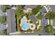 Aerial view of a pristine community pool, with lounging area, palm trees, and surrounding residences at 10212 Westpark Preserve Blvd, Tampa, FL 33625