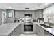 Beautifully updated kitchen with gray cabinetry, modern countertops, and stainless steel appliances at 1428 Chesterfield Dr, Dunedin, FL 34698