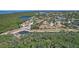 An aerial view of a residential area with a lake and lush green trees at 14926 Feather Cove Rd, Clearwater, FL 33762