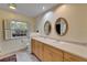Bright bathroom with double sinks, wood cabinetry, and natural light at 1603 Cottagewood Dr, Brandon, FL 33510