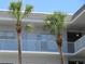 Condo exterior featuring two palm trees by the balcony, with light blue railings and white door with the unit number at 2001 World Parkway Blvd # 49, Clearwater, FL 33763
