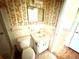 Bathroom featuring a toilet, shower, vanity, and pink patterned wallpaper at 2331 Finlandia Ln # 73, Clearwater, FL 33763