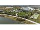 Beautiful aerial view of the community clubhouse with a pool, tennis courts, a bocce ball court and lots of green spaces at 29516 Zupetta Ln, Wesley Chapel, FL 33545