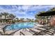 Beautiful pool area with plenty of seating surrounded by mature palm trees and tropical plants at 29516 Zupetta Ln, Wesley Chapel, FL 33545