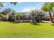 Lush backyard with a screened-in pool area, palm trees, and well-maintained landscaping at 3329 Cypress Landing Dr, Valrico, FL 33596