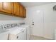 Bright laundry room featuring modern washer and dryer set and built-in cabinets at 3329 Cypress Landing Dr, Valrico, FL 33596