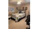 Bedroom with comfortable bedding, ceiling fan, and natural light from the window at 57 Harbor Way # 24, Palm Harbor, FL 34684