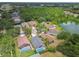 Aerial view of neighborhood homes near wooded areas and a small lake at 6006 Chellas Ct, Lutz, FL 33558