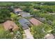 Features an aerial view of the neighborhood with mature trees and lush landscaping at 6006 Chellas Ct, Lutz, FL 33558