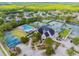 Aerial view of the community center showing the tennis courts and pool at 6006 Chellas Ct, Lutz, FL 33558