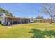 Large backyard featuring a well-kept lawn, mature trees, and a glimpse of the screened-in porch at 775 S Bayshore Blvd, Safety Harbor, FL 34695