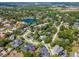 Lush aerial shot of a neighborhood featuring mature trees, well-maintained homes, and beautiful landscaping at 29540 Chapel Park Dr, Wesley Chapel, FL 33543
