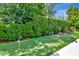 Backyard putting green is surrounded by lush landscaping and artificial turf creating an inviting area at 29540 Chapel Park Dr, Wesley Chapel, FL 33543
