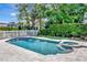 A tranquil backyard pool featuring an in-ground spa and water fountains at 29540 Chapel Park Dr, Wesley Chapel, FL 33543