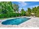 Backyard in-ground pool and hot tub, surrounded by manicured landscaping and lounge chairs at 29540 Chapel Park Dr, Wesley Chapel, FL 33543