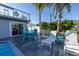 Backyard pool with a patio, outdoor seating, a lounge chair, and palm trees for waterfront enjoyment at 533 Lillian Dr, Madeira Beach, FL 33708