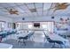 Bright, spacious clubhouse with tables, chairs, fans, and a large tv for community gatherings at 5906 Greenbriar Ct, Zephyrhills, FL 33542