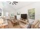 Bright living room boasts vaulted ceilings, comfortable seating, and a ceiling fan at 7309 N Huntley Ave, Tampa, FL 33604