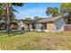 Charming single-story home featuring stone accents, a well-manicured lawn, and a cozy front porch entrance at 15118 Brushwood Dr, Tampa, FL 33624