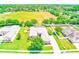 An aerial shot of a home, showcasing the pool, putting green, and large grassy field behind the property at 2250 Mountain Ash Way, New Port Richey, FL 34655