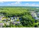 Aerial view of a house community surrounded by a dense forest and commercial district, showcasing community layout at 27549 Stonecreek Way, Wesley Chapel, FL 33544