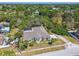 An elevated shot shows the well-kept grounds, screened pool area, and charming exterior in a lush, green setting at 284 Peninsula Ave, Tarpon Springs, FL 34689