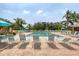 Community pool surrounded by lounge chairs and lush tropical landscaping, perfect for relaxation at 4550 Pinebrook Cir # 505, Bradenton, FL 34209