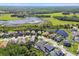 An aerial view of a neighborhood shows homes near a pond and wetland preserve at 8628 Eagle Brook Dr, Land O Lakes, FL 34638
