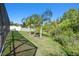 Well-maintained backyard featuring healthy green grass, vibrant shrubs, and graceful palm trees at 8628 Eagle Brook Dr, Land O Lakes, FL 34638