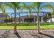 An inviting backyard with a screened-in pool area, complimented by lush green grass and palm trees at 8628 Eagle Brook Dr, Land O Lakes, FL 34638