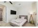 Cozy bedroom with a comfortable bed, television, carpet, and a floor lamp at 8628 Eagle Brook Dr, Land O Lakes, FL 34638