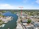 Picturesque Sponge Docks aerial view, showcasing waterfront shops, dining, and vibrant community life with boating access at 110 Parkside Colony Dr, Tarpon Springs, FL 34689