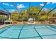 Backyard pool featuring a screened enclosure and ample deck space for entertainment, set against a backdrop of mature trees at 18836 Green Park Rd, Hudson, FL 34667