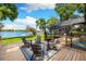 Picturesque backyard deck with comfortable seating and stunning views of lake and screened-in pool at 3407 W Busch Blvd, Tampa, FL 33618