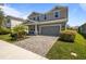Two-story home boasting a symmetrical design, well-kept landscaping, and a paved driveway leading to a two-car garage at 4528 Ballantrae Blvd, Land O Lakes, FL 34638