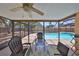 Enjoy a screened-in patio with ceiling fan overlooking a beautiful pool at 601 Cedar Grove Dr, Brandon, FL 33511