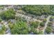 Aerial view of a quiet residential neighborhood with mature trees and well-maintained homes at 7039 Woodibis Dr, New Port Richey, FL 34654