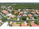 Aerial view of a residential neighborhood showcasing well-maintained homes, green lawns, and mature trees at 865 Live Oak Ne Ter, St Petersburg, FL 33703