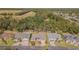 An aerial view of a residential neighborhood with tree-lined streets and lush landscaping at 9823 Rolling Cir, San Antonio, FL 33576