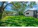 Expansive backyard featuring lush green grass, mature trees, and a playset at 1007 Morfield Ln, Brandon, FL 33511