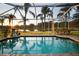 Enclosed pool with lush landscaping and palm trees reflected in the water at 12918 Royal George Ave, Odessa, FL 33556