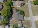 Aerial shot showcasing the property's location with surrounding homes, mature trees, and street access at 5263 Kirkwood Ave, Spring Hill, FL 34608