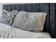 Close-up on a cozy main bedroom bed featuring luxurious bedding and a padded headboard at 5518 72Nd E Ter, Ellenton, FL 34222