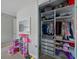 Organized walk-in closet with shelves and hanging space in a bedroom at 7927 Hampton Lake Dr, Tampa, FL 33647