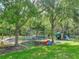 Backyard playground with a trampoline, slide, and other fun activities for outdoor enjoyment at 7927 Hampton Lake Dr, Tampa, FL 33647