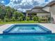 Inviting pool and spa with blue tile trim, surrounded by lush landscaping at 7927 Hampton Lake Dr, Tampa, FL 33647