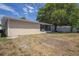 Backyard features a screened patio and a large mature shade tree at 8733 Goshen Ln, Port Richey, FL 34668