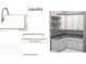 Laundry room with white cabinets, brushed nickel hardware, and floating shelves at 2867 Sunstream Ln, Clearwater, FL 33759